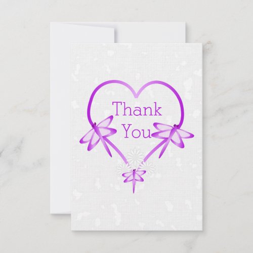 Purple Coloured Dragonfly Heart Wedding Thank You Invitation