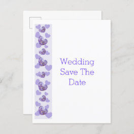 Purple Coloured Floral Heart Wedding Save The Date Announcement Postcard