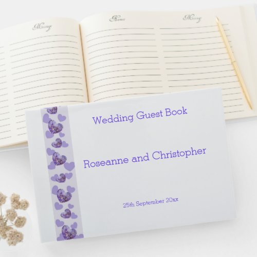 Purple Coloured Wisteria Heart Design Wedding Guest Book