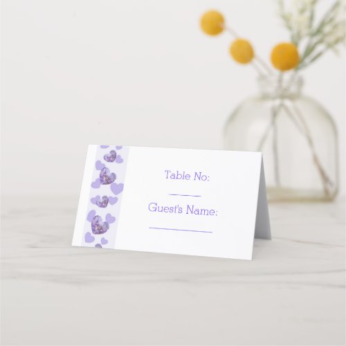 Purple Coloured Wisteria Heart Design Wedding Place Card