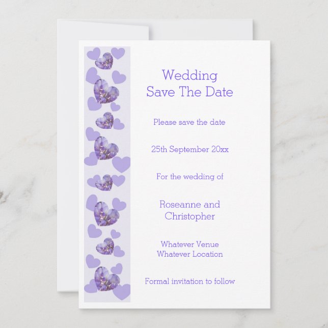 Purple Coloured Wisteria Heart Design Wedding Save The Date (Front)