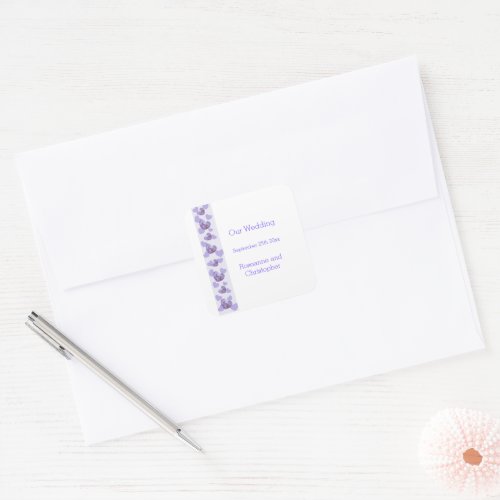 Purple Coloured Wisteria Heart Design Wedding Square Sticker