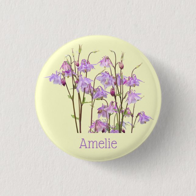Purple columbines personalized button (Front)