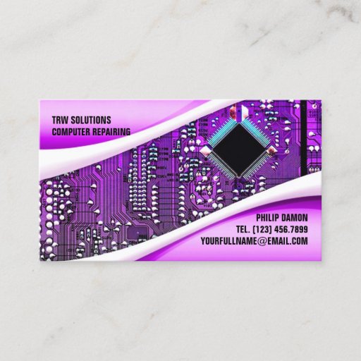 Customizable Purple Computer Repair Business Card