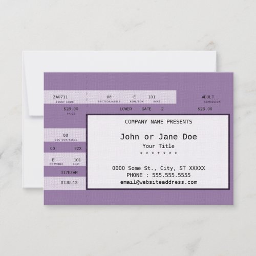 purple concert ticket invitation