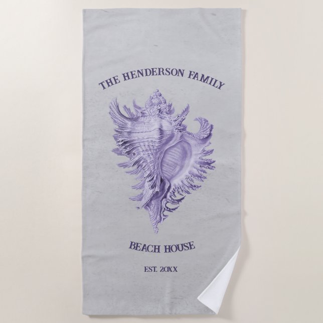 Purple Conch Shell Beach Towel (Front)