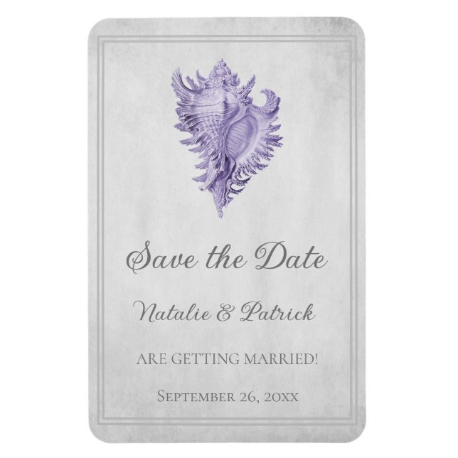 Purple Conch Shell Save the Date Magnet (Vertical)