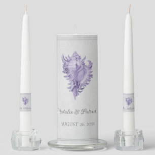 Purple Conch Shell Wedding Unity Candle Set