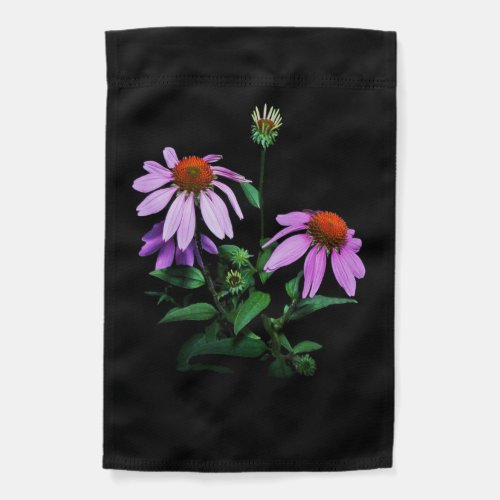 Purple Coneflower On Black  Garden Flag