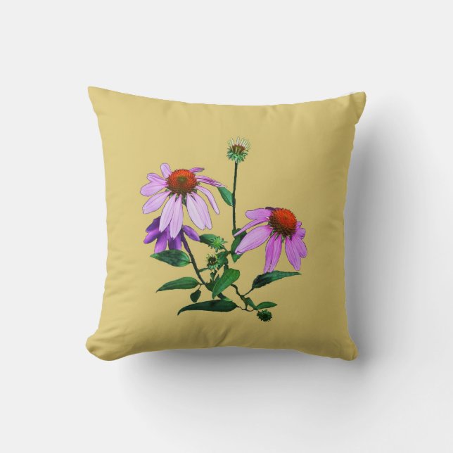 Purple Coneflower On Yellow Throw Pillow (Front)