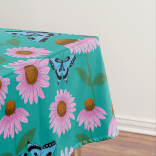 Purple coneflowers and butterflies pattern tablecloth