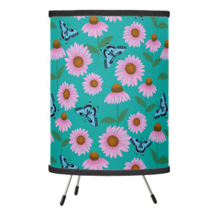 Purple coneflowers and butterflies pattern tripod lamp