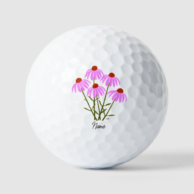 Purple Coneflowers Golf Balls With Text (Front)