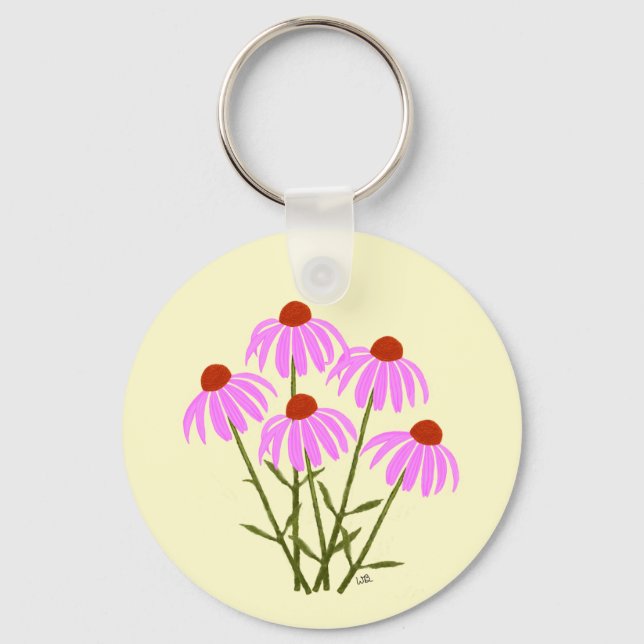 Purple Coneflowers Round Keychain (Front)