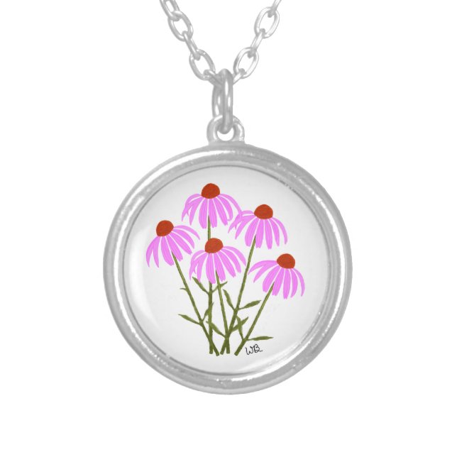 Purple Coneflowers Silver Plated Necklace (Front)