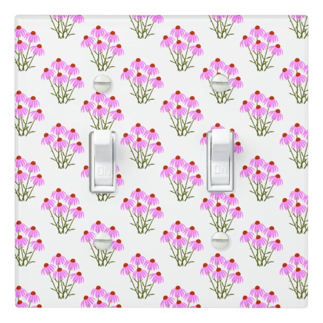 Purple Coneflowers White Double Light Switch Cover (In Situ)