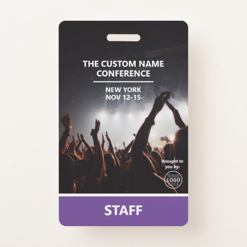 Purple Conference Staff Access Pass QR Code Custom Badge