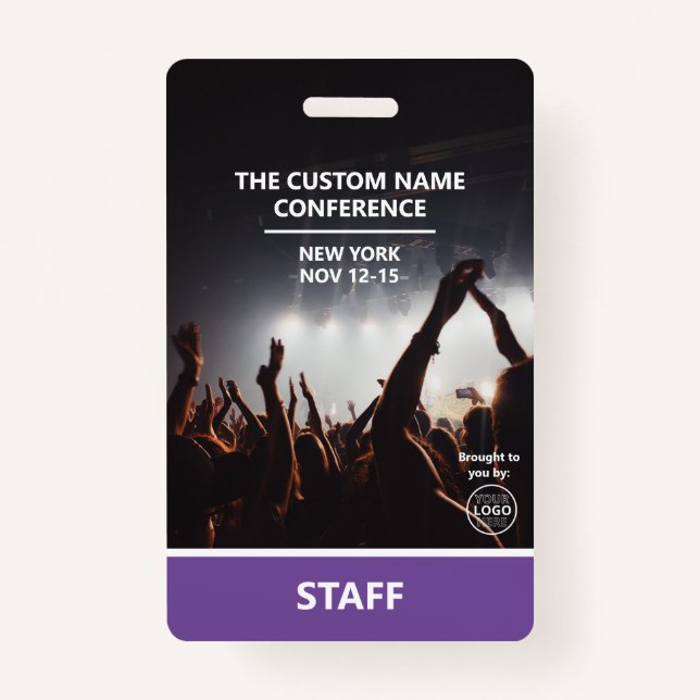 Purple Conference Staff Access Pass QR Code Custom Badge (Front)