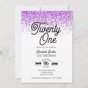 Purple Confetti 21st Birthday Invitation