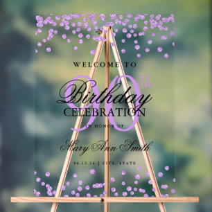 Purple Confetti Glitter 90th Birthday Welcome Acrylic Sign