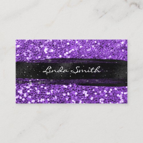 Purple Confetti Glitter Black Brush Strokes Business Card