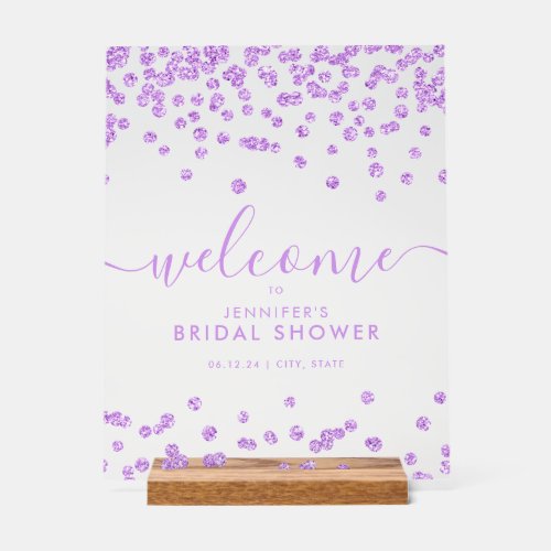 Purple Confetti Glitter Bridal Shower Welcome  Acrylic Sign