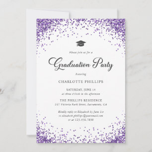 Purple Confetti Graduation Party Invitation