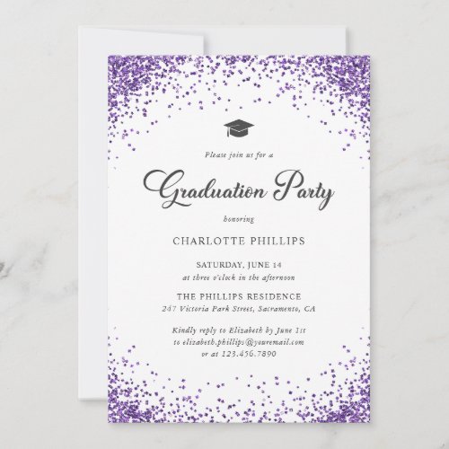 Purple Confetti Graduation Party Invitation
