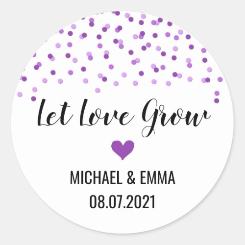 Purple Confetti Heart Let Love Grow Classic Round Sticker