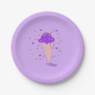 Purple Confetti Ice Cream Cone Paper Plates