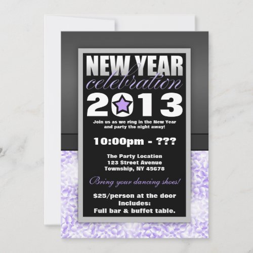 Purple Confetti New Year Celebration Invitations