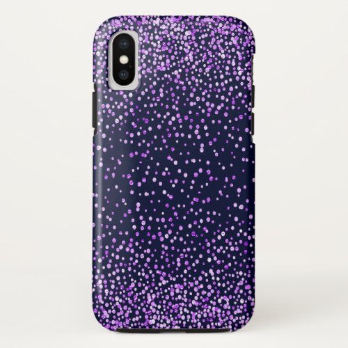 Purple Confetti On Dark_Blue background iPhone X Case
