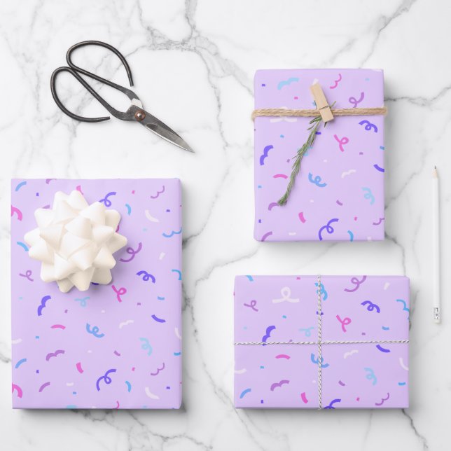 Purple Confetti Pattern Wrapping Paper Sheets (Front)