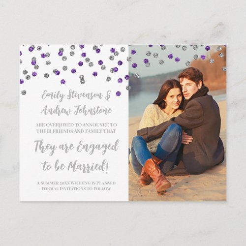 Purple Confetti Photo Engagement Announcement