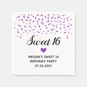 Purple Confetti Sweet 16 Birthday Napkins