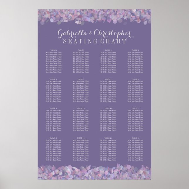 Purple Confetti | Wedding Seating Chart 16 Table (Front)