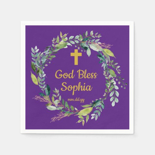 Purple Confirmation Girl Baptism Party Communion  Napkins