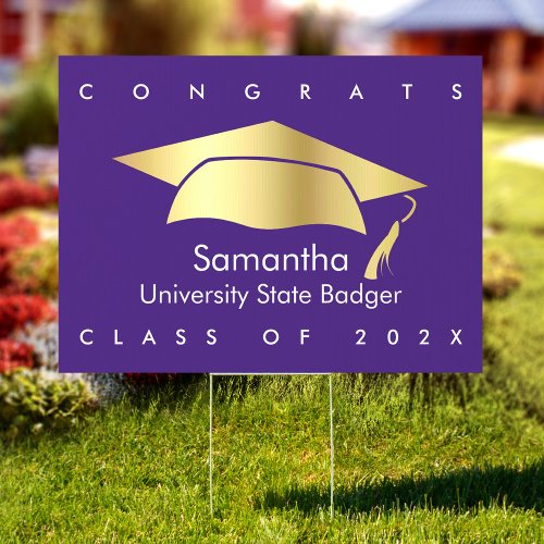Purple Congrats Grad Gold Foil Graduation Yard Sign
