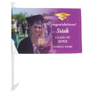Purple Congrats Graduation with a Custom Photo Car Flag