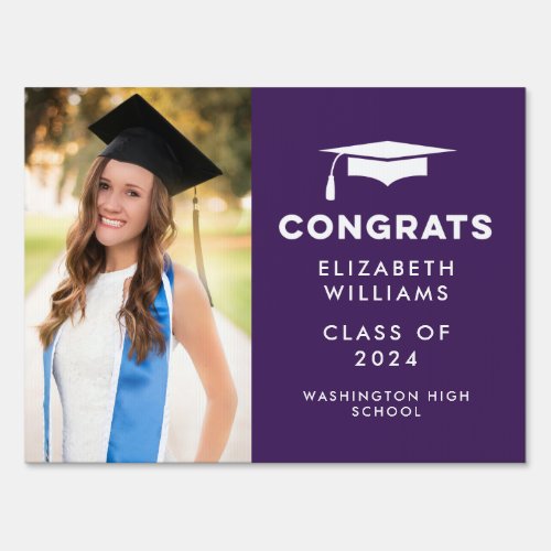 Purple Congrats Single Photo Graduation Yard Sign