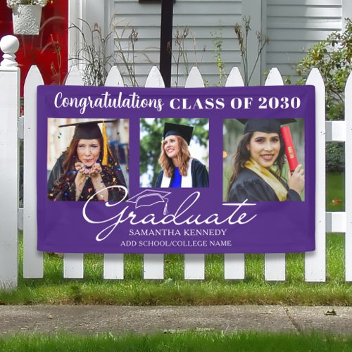 Purple Congratulations Graduate 3 Photo Graduation Banner