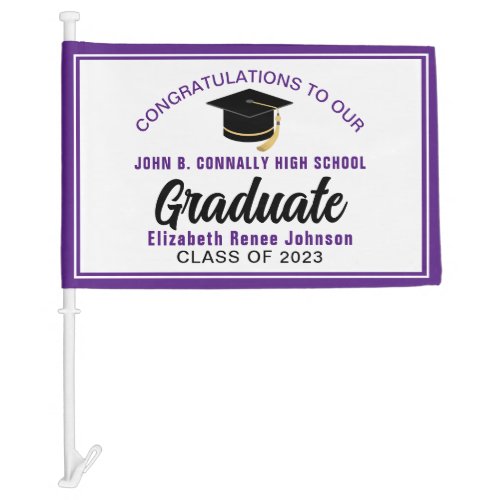 Purple Congratulations Graduate Personalized 2023 Car Flag