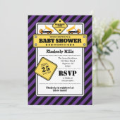 Purple Construction Baby Shower Invitation (Standing Front)