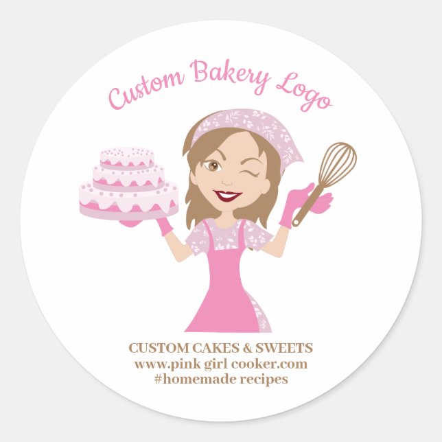 Purple Cooker Lady Boss Cake Decorator Bakery Classic Round Sticker (Front)