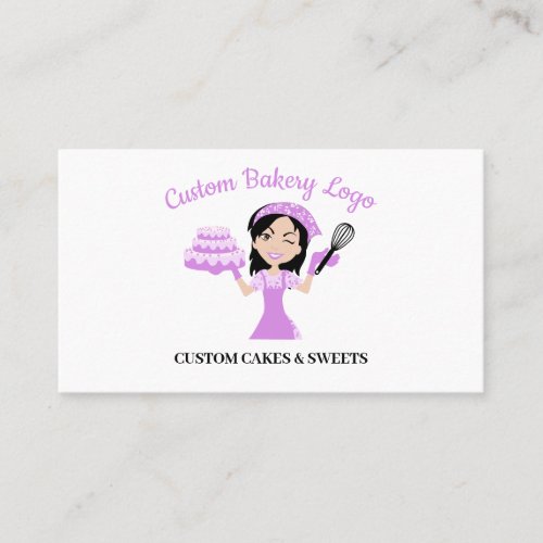 Purple Cooker Woman Logo Cake Decorator Bakery Business Card