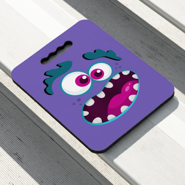 Purple Cool Funny Face Monster Character Smiling Seat Cushion (In Situ)