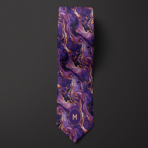 Purple  Copper Marbled Monogram Neck Tie