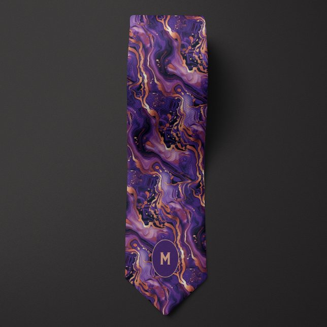 Purple & Copper Marbled Monogram Neck Tie (Creator Uploaded)