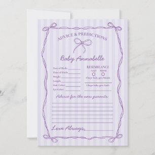 Purple Coquette Bow Advice for Baby Shower Card