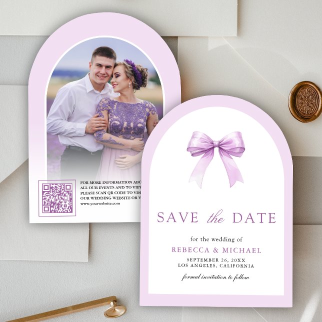 Purple Coquette Bow Arch Photo Wedding Save The Date (Creator Uploaded)